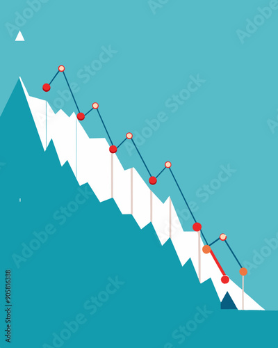 A timeline with a line graph showing the gradual decrease in debt over time with the avalanche od.. Vector illustration