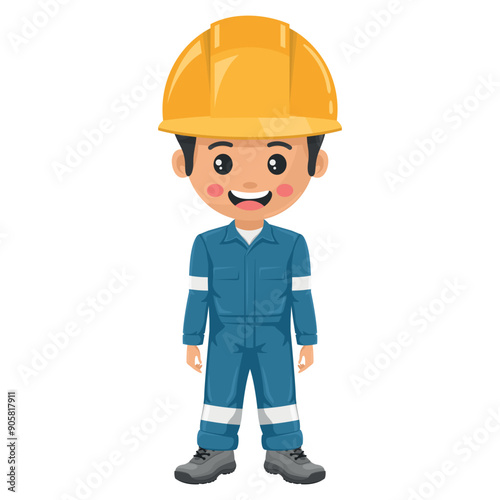 Industrial mechanical worker. Supervisor engineer with his coverall and personal protective equipment. Safety first. Industrial safety and occupational health at work