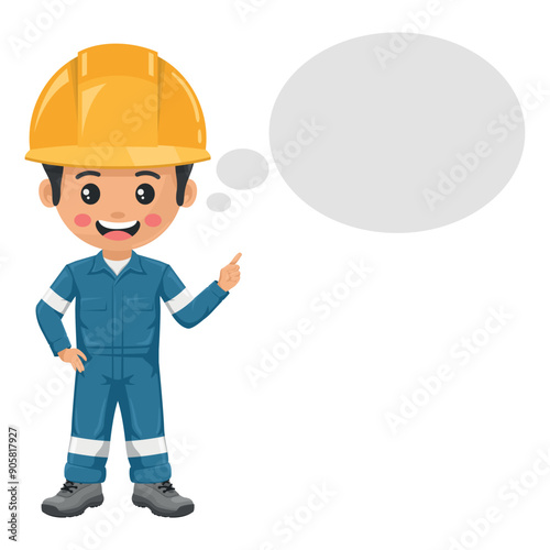 Industrial mechanic worker with his personal protective equipment thinking with space for text for advertising, presentations, brochures. Industrial safety and occupational health at work