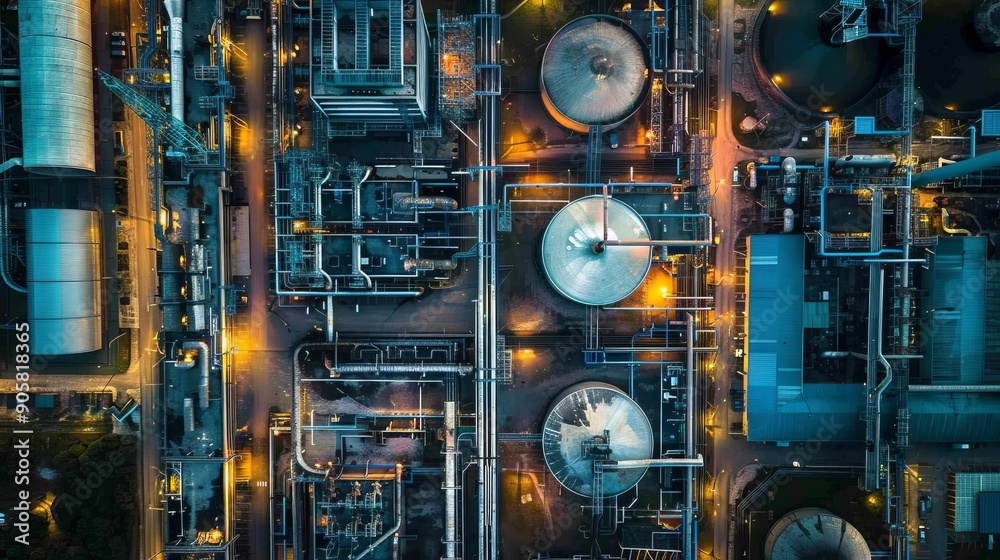 Composite drone aerial view of modern industrial zone showcasing contemporary urban landscape Composite drone aerial view of modern industrial zone showcasing contemporary urban landscape