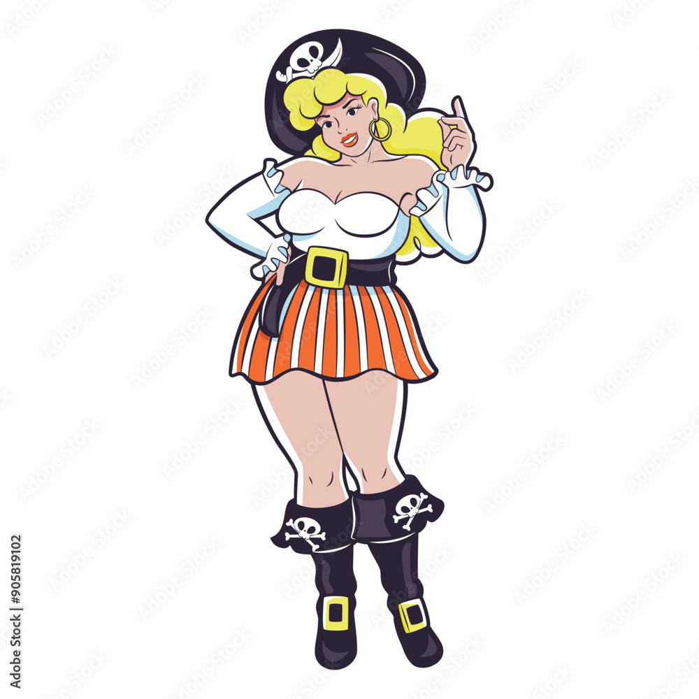Vector Beautiful Pirate Girl Cartoon Pin Up Retro Style Illustration Isolated Vector Beautiful Pirate Girl Cartoon Pin Up Retro Style Illustration Isolated