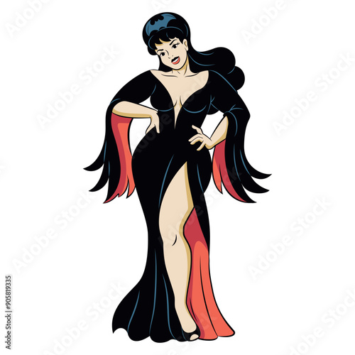 Vector Beautiful Vampire Girl Cartoon Pin Up Retro Style Illustration Isolated