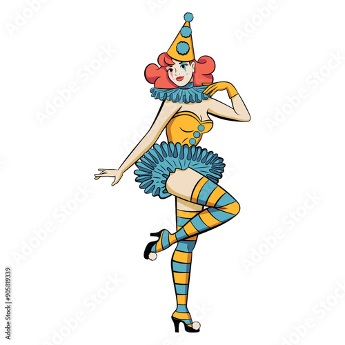 Vector Beautiful Joker Girl Cartoon Pin Up Retro Style Illustration Isolated