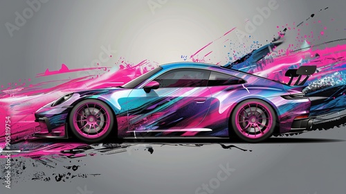 Sporty car wrap livery design graphic abstract grunge background design for vehicle vinyl wrap and car branding 