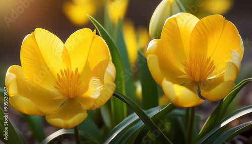 blooming yellow flowers of the botanical tulip dasystemon tarda photo