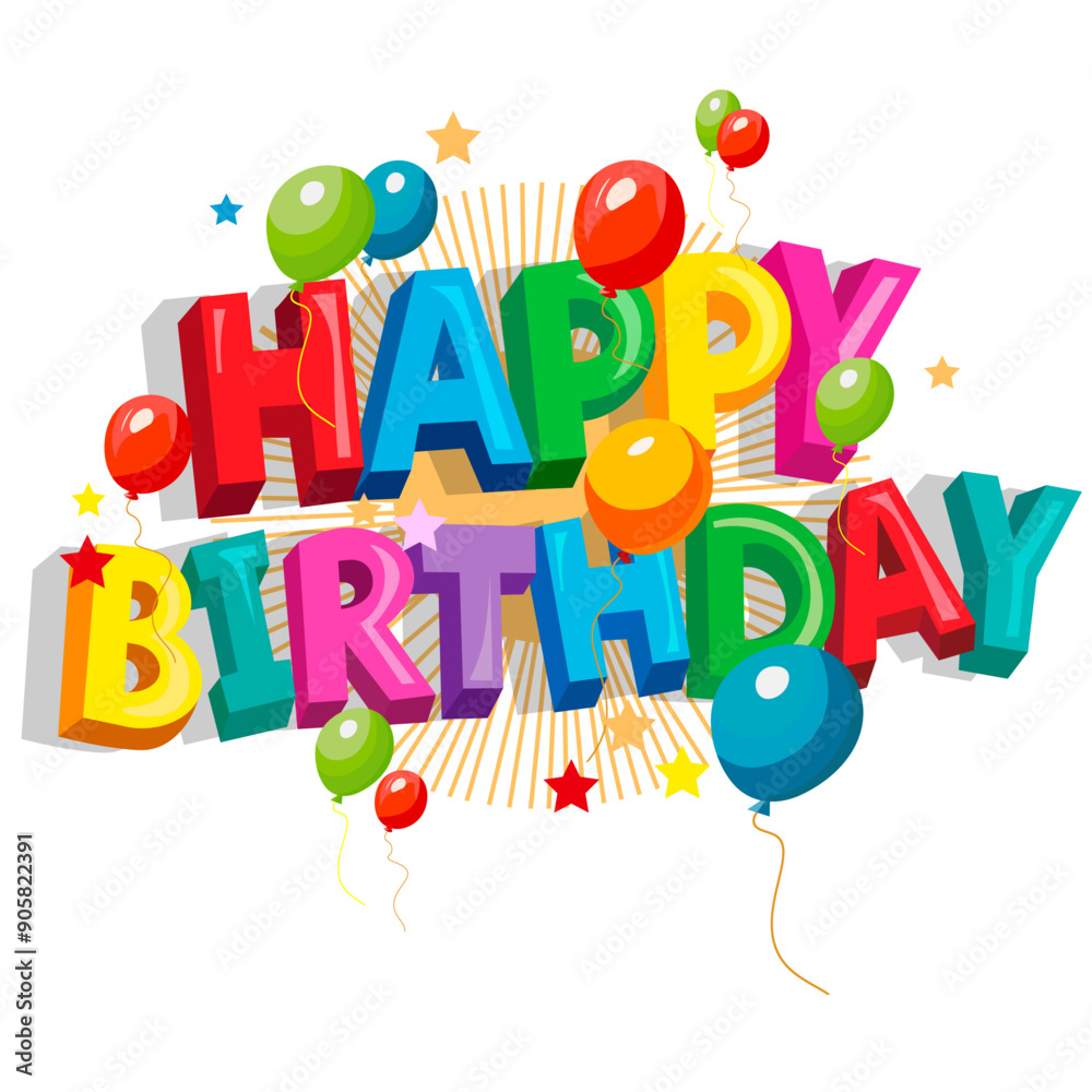 Fototapeta premium Happy birthday lettering with balloons