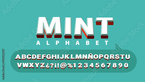  3D vector mint alphabet, Letters, numbers and symbols