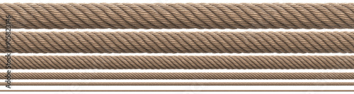 Various natural ropes of different thicknesses. Realistic 3D render.