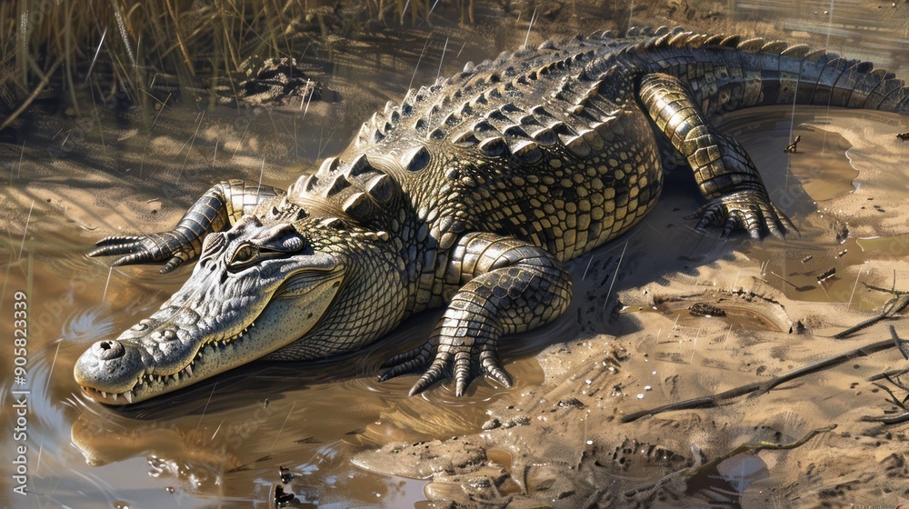 Naklejka premium Crocodile in the Rain