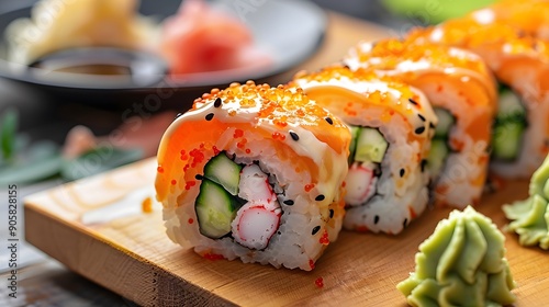 Delectable Maki Sushi Delight. Japanese cuisine-themed food photography photo