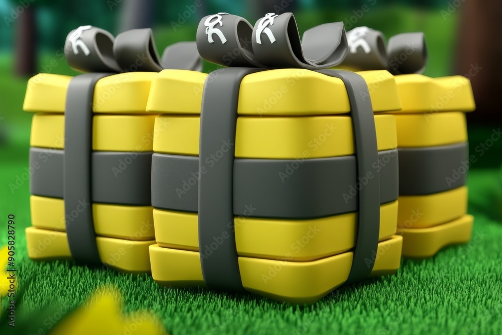 3D-rendered gift box with a yellow and black striped design symbolizing ...