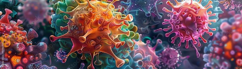 complex beauty of viruses under a microscope in a vivid watercolor painting Show intricate details and vibrant colors to emphasize the subjects fascinating nature complex beauty of viruses under a microscope in a vivid watercolor painting Show intricate details and vibrant colors to emphasize the subjects fascinating nature