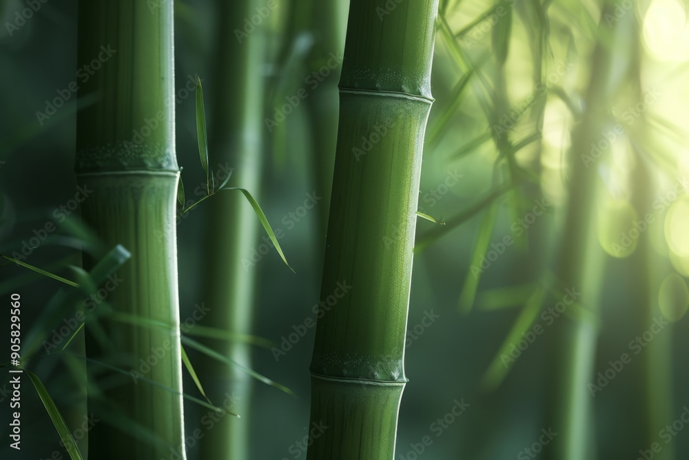 Obraz premium Close-Up of Lush Green Bamboo Stalks