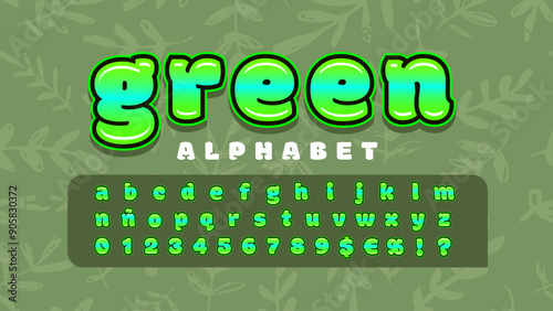 Green Color Alphabet, Lowercase Letters, vector font.