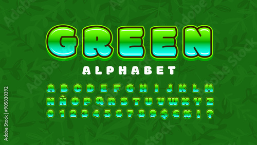 Green Color Alphabet, Uppercase Letters, vector font.