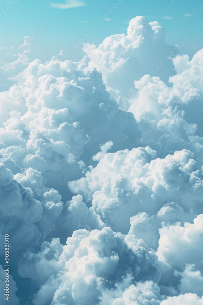 Clouds viewed from an airplane window, with blue sky and white puffy clouds Clouds viewed from an airplane window, with blue sky and white puffy clouds
