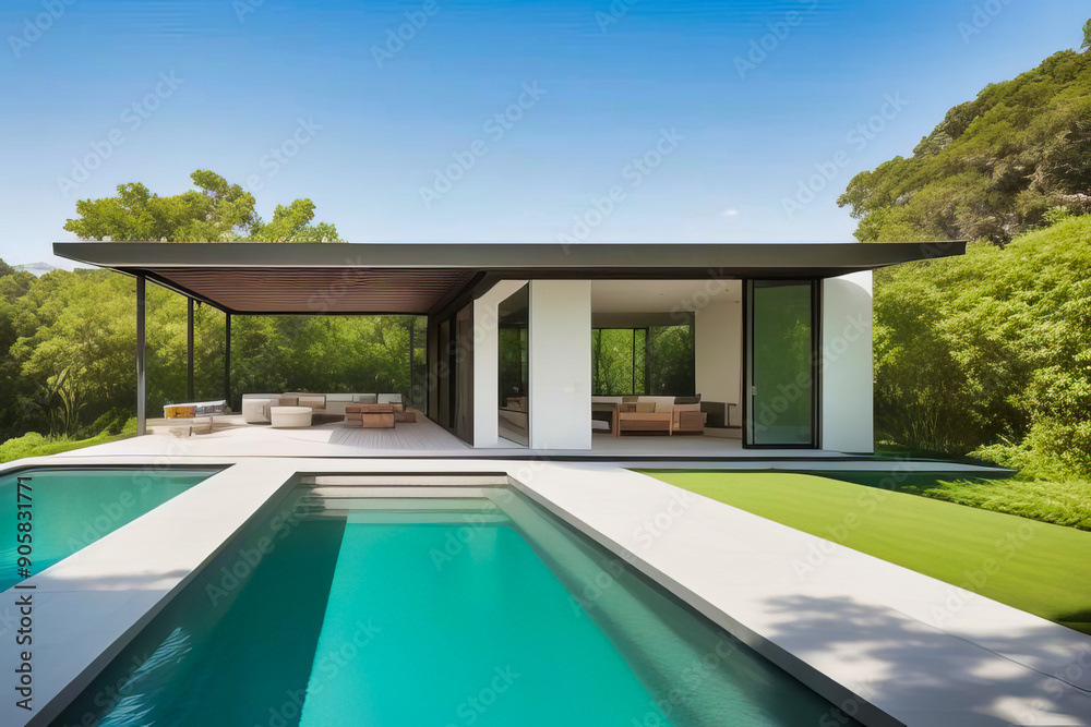 Fototapeta premium Diseño moderno de una casa de campo con pileta estilo minimalista