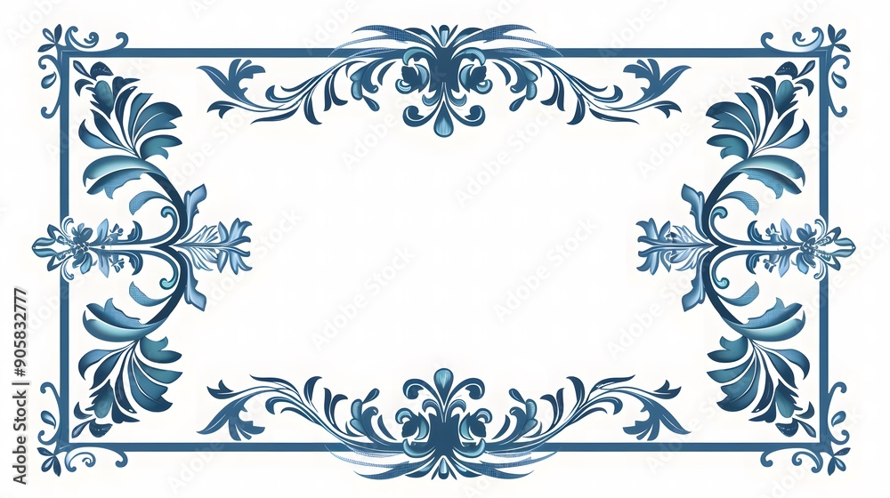 Naklejka premium Simple Blue Frame with Ornamental Borders on White Background