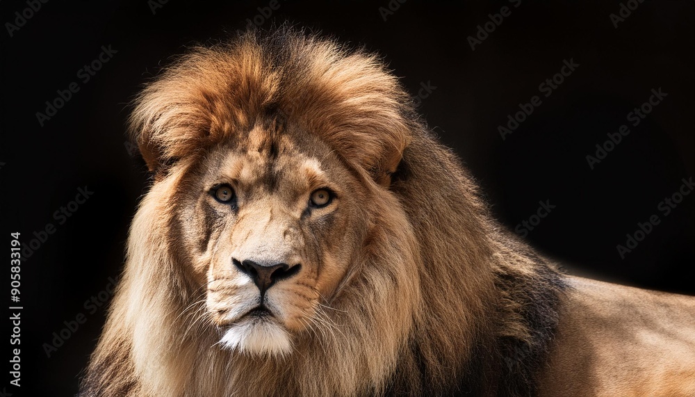 Fototapeta premium close up of lion panthera leo in front of black background