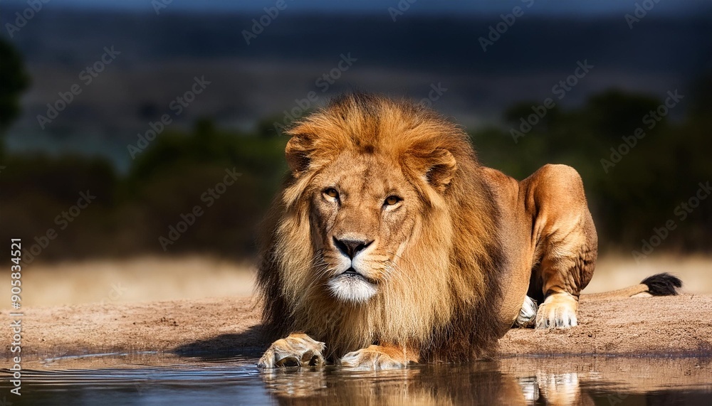 portrait of a beautiful lion lion at the waterhole portrait of a beautiful lion lion at the waterhole
