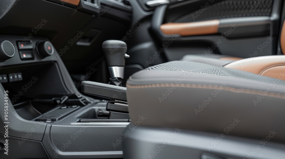 A detailed shot of a sliding lever located under a car seat used to adjust the seats distance from the steering wheel and pedals. A detailed shot of a sliding lever located under a car seat used to adjust the seats distance from the steering wheel and pedals.