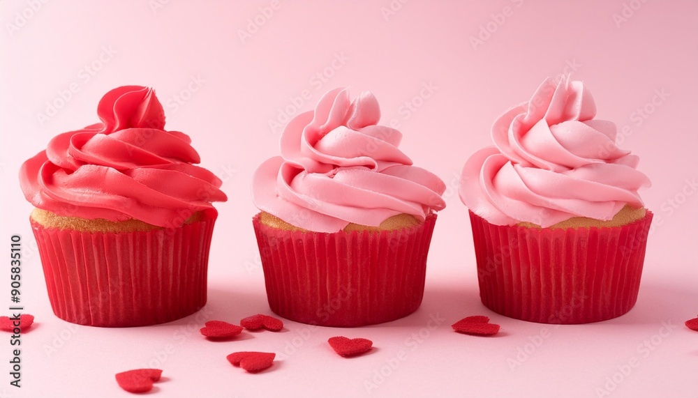 three pink cup cakes pastel pink and bright red colors romantic sweets candy inspired three pink cup cakes pastel pink and bright red colors romantic sweets candy inspired