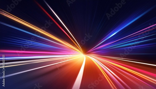 acceleration speed motion on night road light and stripes moving fast over dark background abstract colorful illustration