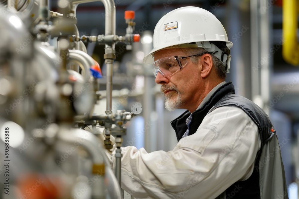 Industrial Worker Inspecting Machinery