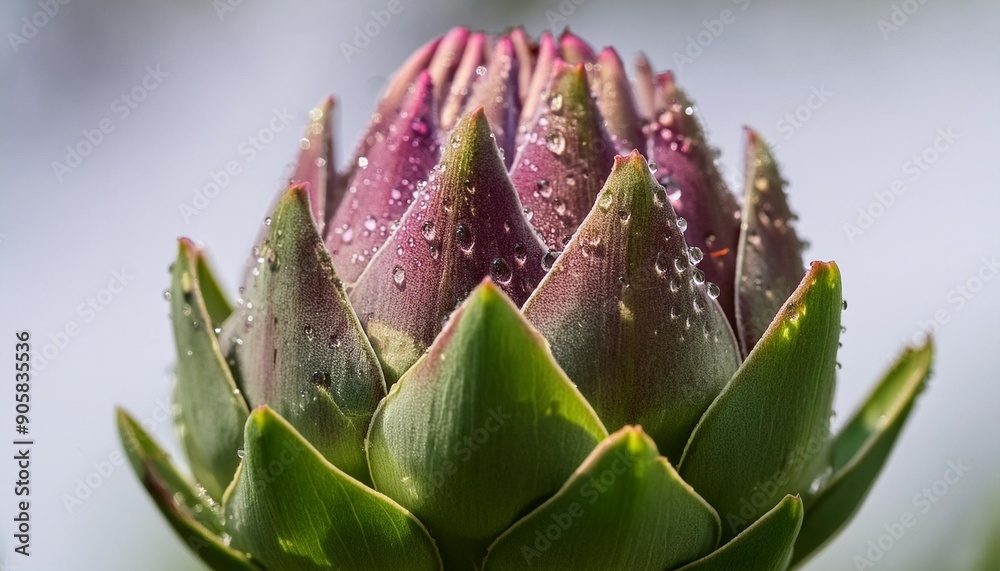 a close up photograph of an artichoke bud covered in dewdrops showcasing the intricate details and vibrant colors of the plant a close up photograph of an artichoke bud covered in dewdrops showcasing the intricate details and vibrant colors of the plant