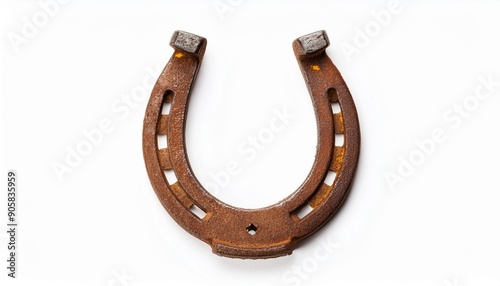 old rusty horseshoe vertically isolated on white background