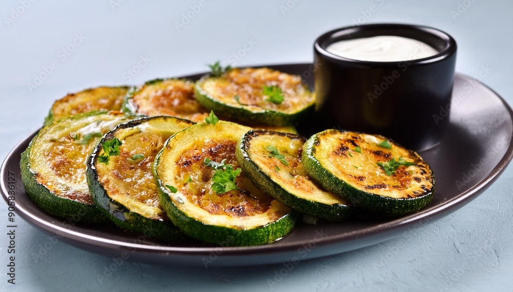 fried sliced zucchini served with yogurt dip fried sliced zucchini served with yogurt dip