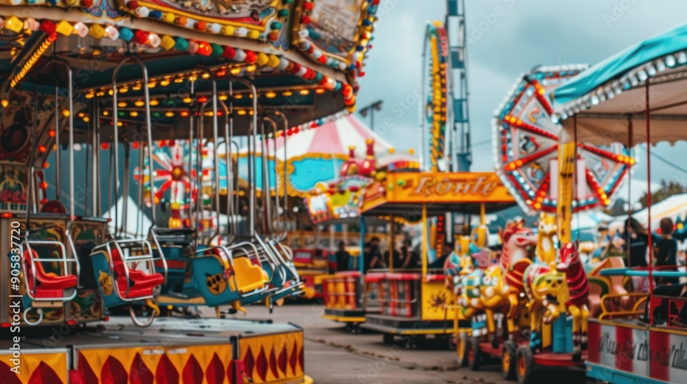 Colorful Carousel with Swinging Seats at a Funfair.