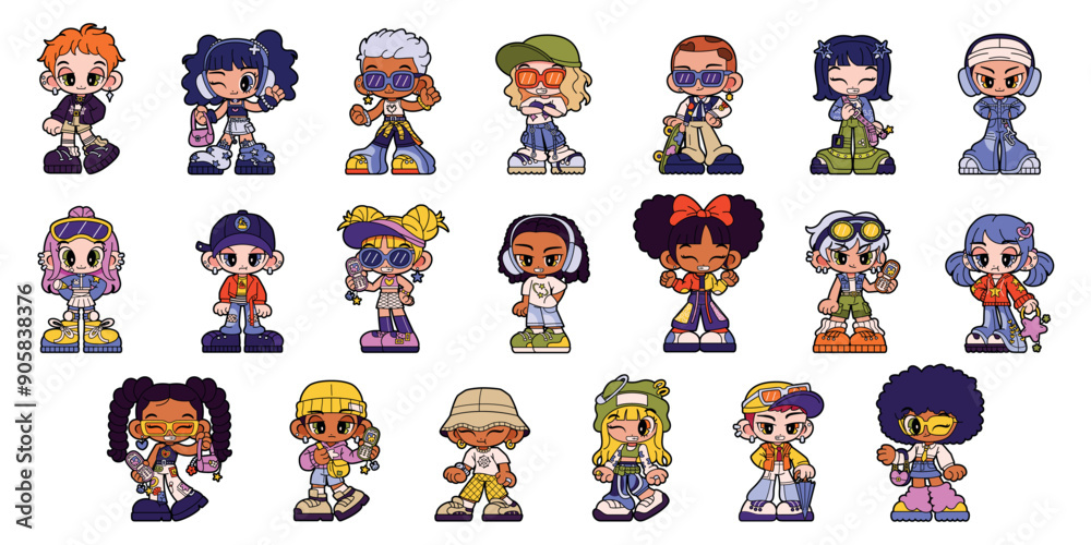 Φωτογραφία Vector Girls And Boys Characters Retro Cartoon Y2k Style Set Illustration Isolat