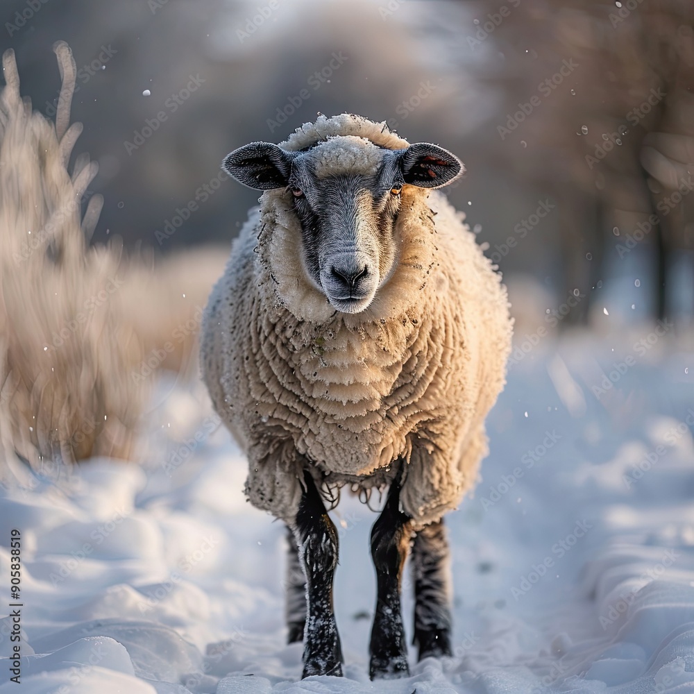 Obraz premium sheep isolated on winter background