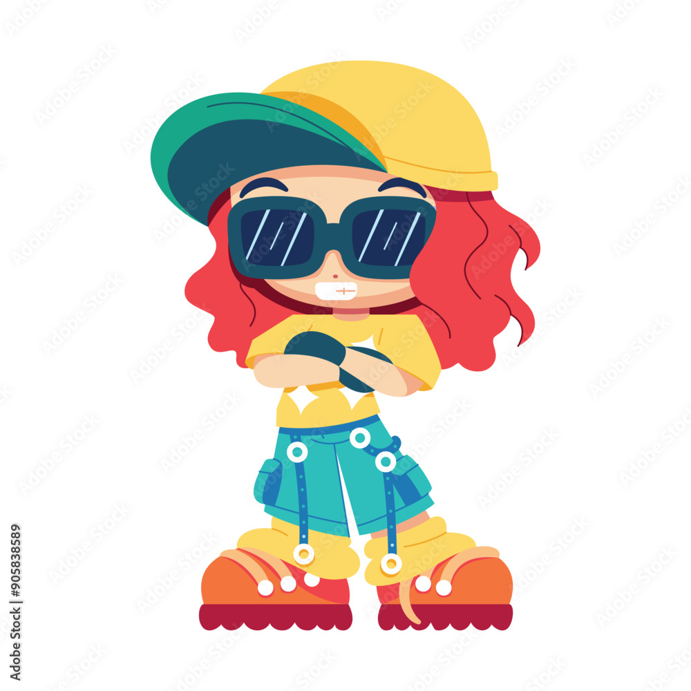 Vector Retro Cartoon Girl With Sunglasses Character Y2k Style Illustration Isolated Vector Retro Cartoon Girl With Sunglasses Character Y2k Style Illustration Isolated