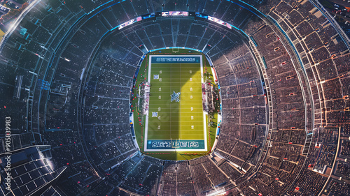 arial view of american football field in packed stadium looking straight down.generative ai