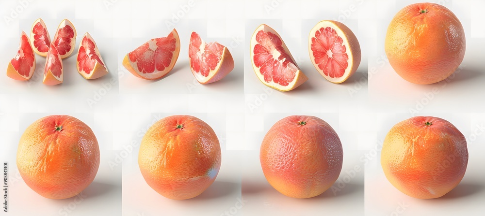 Fototapeta premium Bright and Juicy Grapefruits in Various Positions