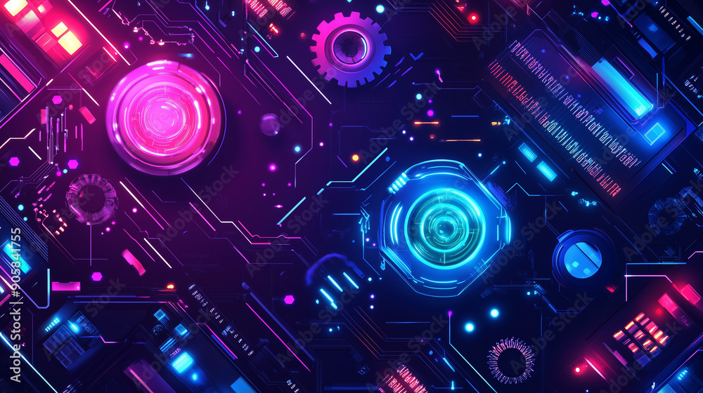 Neon Glowing Circuit Technology Background Neon Glowing Circuit Technology Background