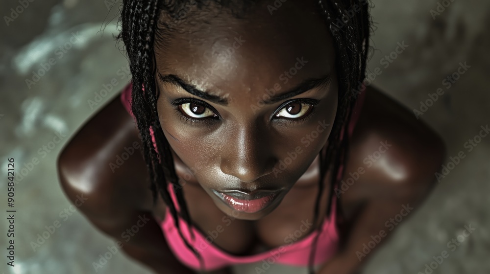 Vulnerbale Look African woman sitting, looking desperate, with an expression of anguish ...