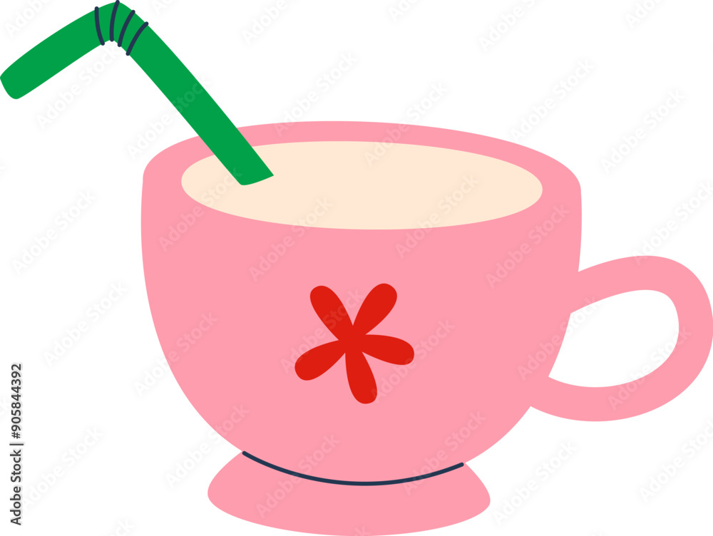 Milk In Mug With Straw Milk In Mug With Straw