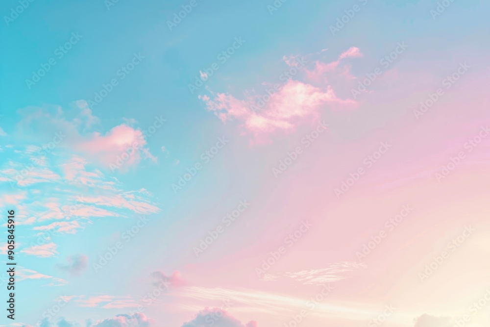 A bright blue and pink sky with fluffy clouds A bright blue and pink sky with fluffy clouds