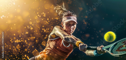 Tennis woman player hitting a forehand shot. Ball in the air,generative ai