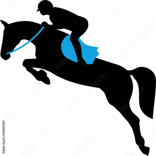 Horse riding jumping activity. Silhouette of a rider and his horse on show jumping. isolated, high resolution, scalable for the web