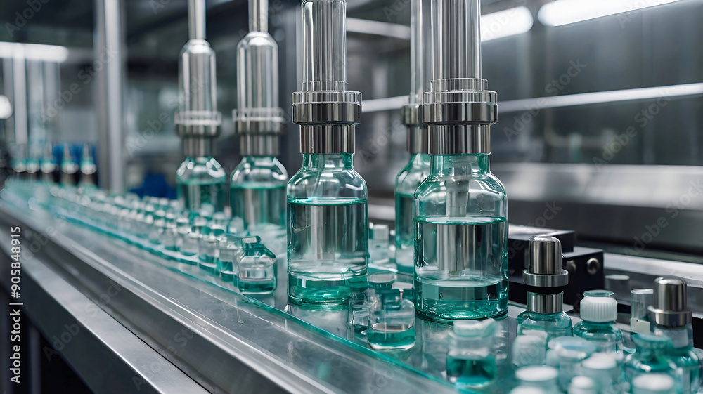 Medical vials on production line at pharmaceutical factory, pharmaceutical machine glass views.
Medical vials on production line at pharmaceutical factory, pharmaceutical machine glass views.