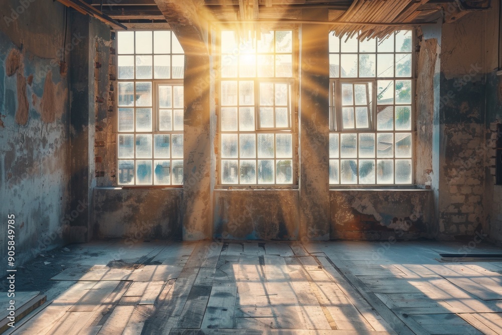 Room under renovation with sunlight streaming through window Room under renovation with sunlight streaming through window