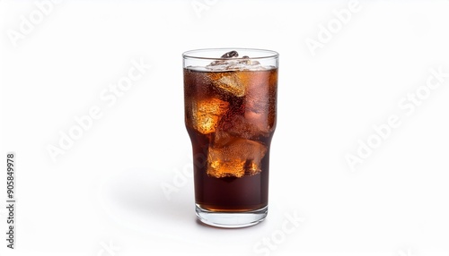 glass of cola with ice isolated on white background