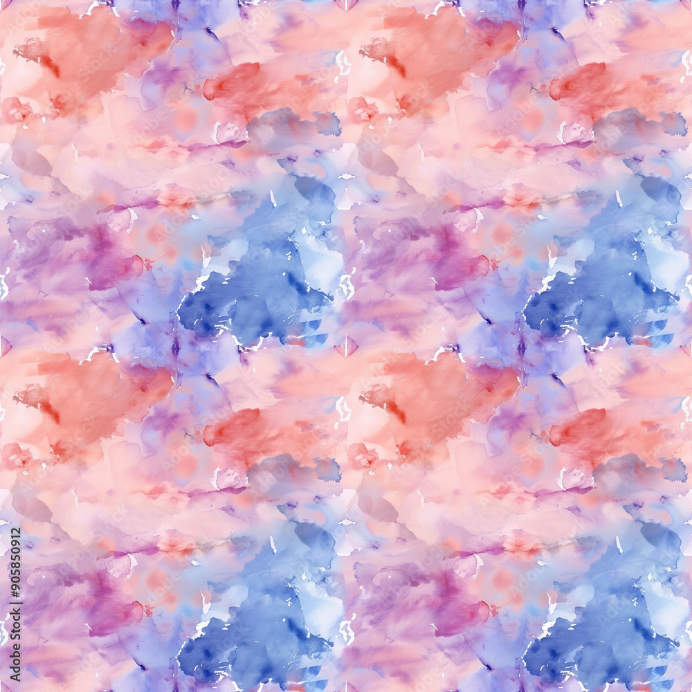 Fototapeta premium Seamless pattern purple, blue and red watercolor texture background hand painted