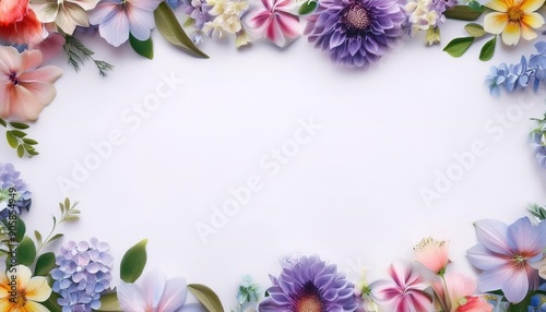 floral boarder frame with white copy space background water color style