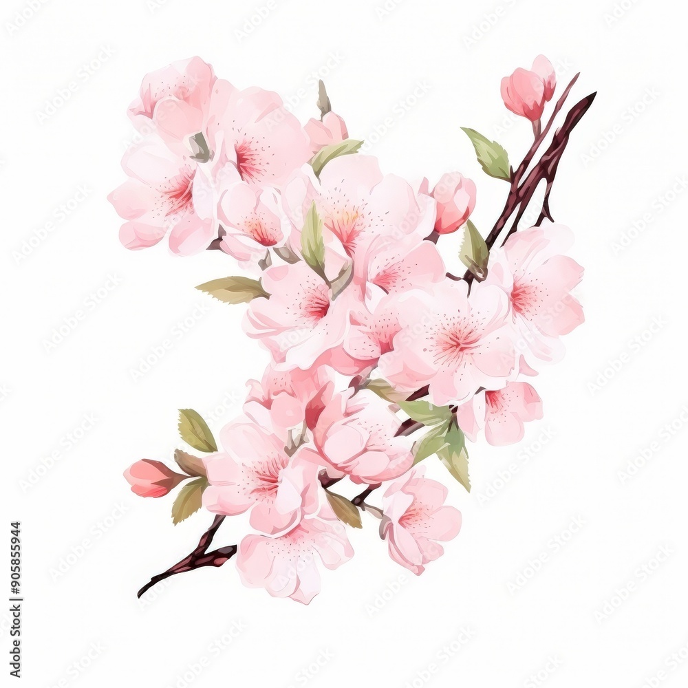 Delicate Watercolor Japanese Cherry Blossoms on a White Background Delicate Watercolor Japanese Cherry Blossoms on a White Background