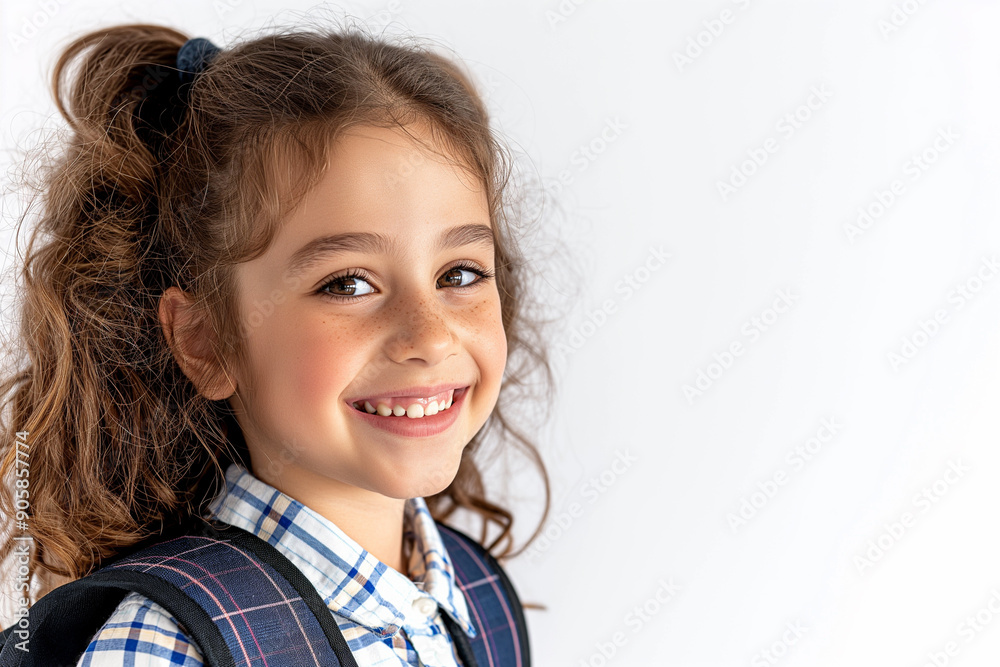 Smiling schoolgirl with backpack, back to school, happy student portrait, education and learning concept, cheerful child ready for class. Smiling schoolgirl with backpack, back to school, happy student portrait, education and learning concept, cheerful child ready for class.